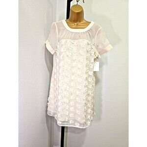 NWT Coquette 3D Flower Sheer Ivory Dress 8 Short Fairy Dainty Delicate Feminine
